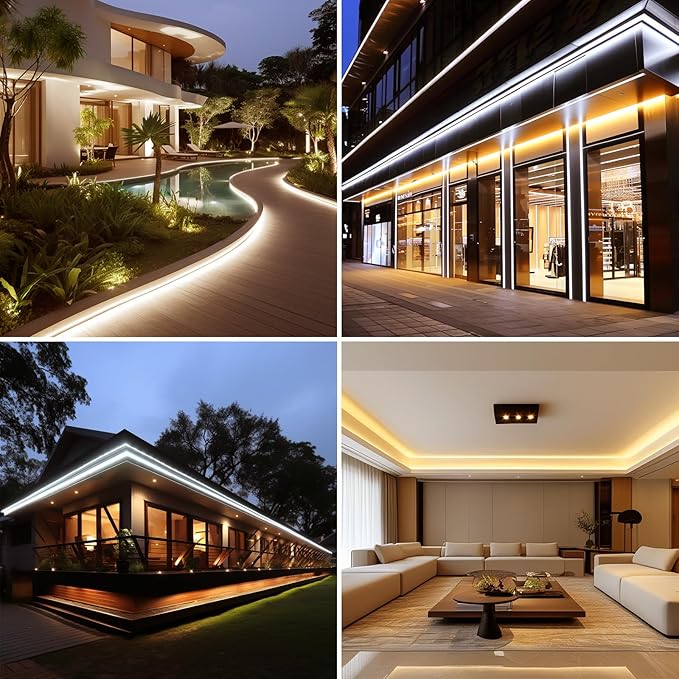AC 110V COB LED Strip Lights Outdoor Waterproof 98.4ft, 3000K Warm White Super Bright 300W LED Rope Light, IP65 Flexible Cuttable, for Bedroom Garden Commercial House Gaming Room Decor