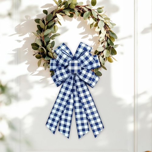 Blue Buffalo Plaid Wreath Bow - Stylish Blue & White Burlap Ribbon for Home Decor | Perfect for Birthdays & Anniversaries