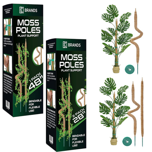 K-Brands 3 Pack Bendable Moss Pole 1 Pack 48''+ 2 Pack 28'' Monstera Plant Support for Climbing Indoor Plants - Stakes for Potted Climbers - Tall Sticks Indoor Trellis for Houseplants - Accessories f