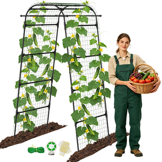 Cucumber Trellis for Raised Bed, U-Shape Metal Garden Arch, Rustproof PE-Coated Plant Support for Cucumbers, Beans, Tomatoes, Squash, Flowers (Black, 31.5 * 49.2 * 82.7inch(L*W*H))