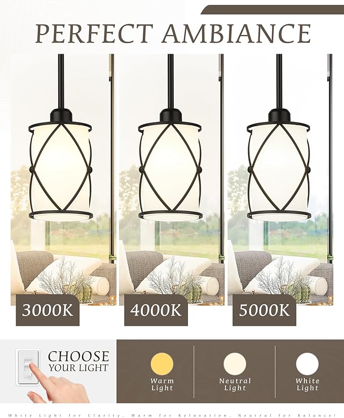 Pendant Lights Kitchen Island 3 Pack, Black Kitchen Pendant Lighting Over Island with Milk Glass and Rods, Modern Mini Hanging Light for Sink Dining Room, CH9176BKW-3PK