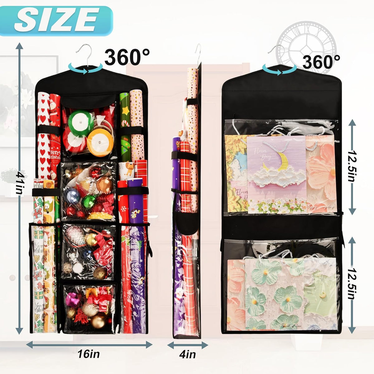 Skiennix Wrapping Paper Storage Organizer - Double-Sided Gift Wrap Holder | 360° Rotating Design for Crafts & Accessories