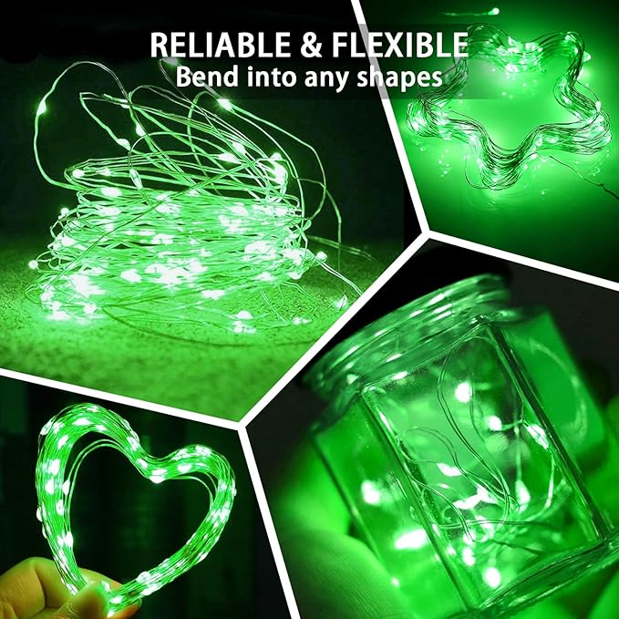 100 Pack Green Fairy Lights 7Ft 20 LED Twinkle String Lights 3 Modes Battery Operated Waterproof Firefly Starry for Mason Jar Table Centerpieces Halloween Christmas St. Patrick's Day