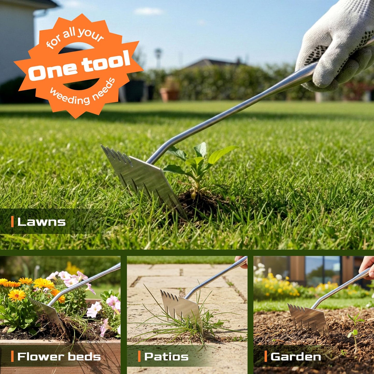 LOOHOI Weed Puller Tool, Heavy-Duty Stainless Steel Weeding Tool with Extendable Handle, Portable Garden Weed Removal Tool for Vegetable Gardening Backyard Farm Planting & Weeding
