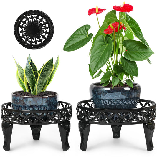 Jotboom Metal Plant Stand Indoor Outdoor,2 Pack Heavy Duty Iron Plant Stands for Indoor/Outdoor,Low Round Flower Pot Stand Rustproof Plant Holder for Garden,Patio,Home Decor