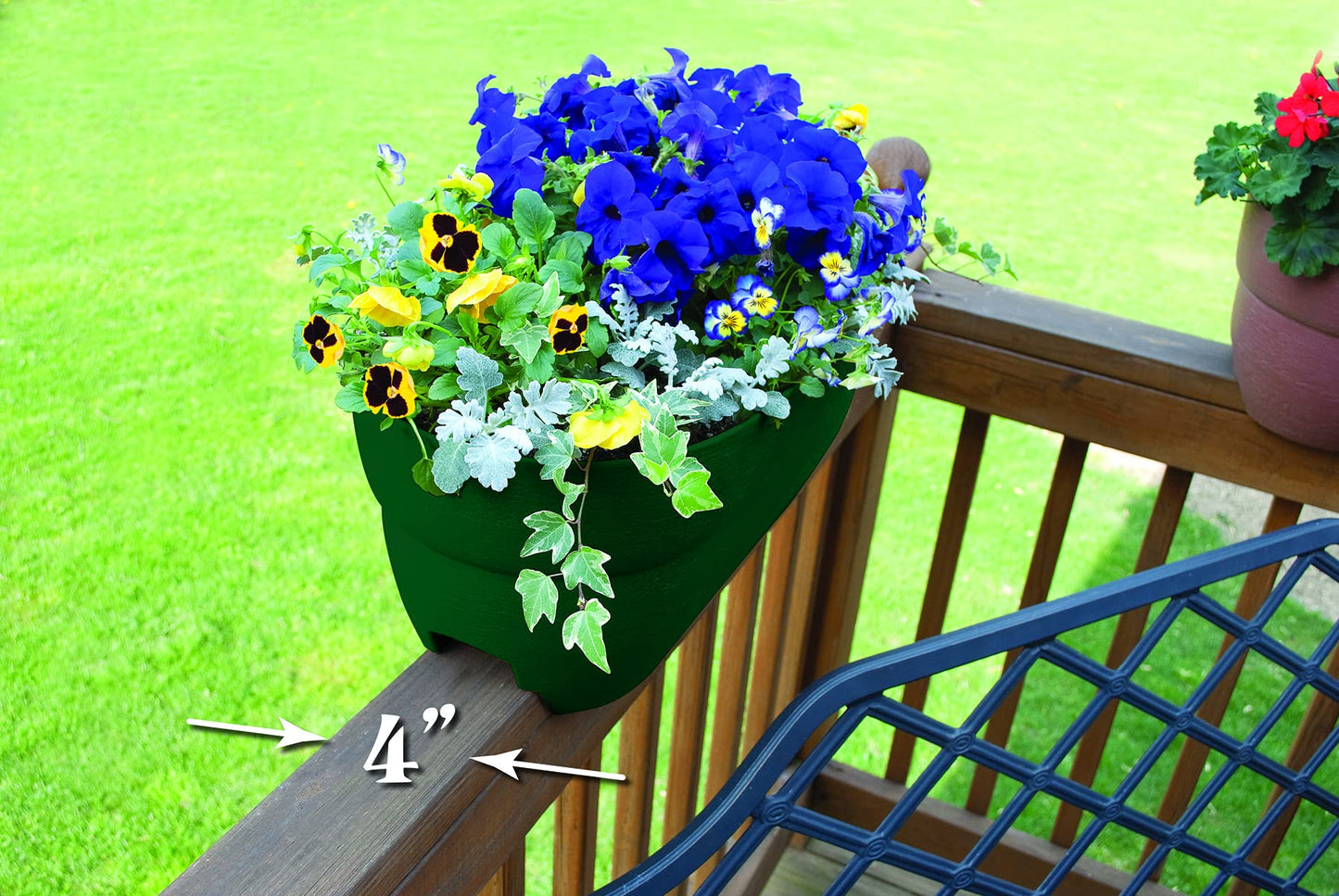 Emsco Group 2443-1 Bloomers Railing Planter with Drainage Holes, Hunter Green