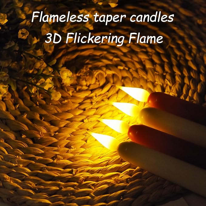 Flameless Taper Candles with Remote Control and Timer, Battery Operated LED Candlesticks with Flickering 3D Flame, 9.6×0.8 Inches Plastic Tall Candles for Christmas, Wedding and Home Decor (Red, 6)
