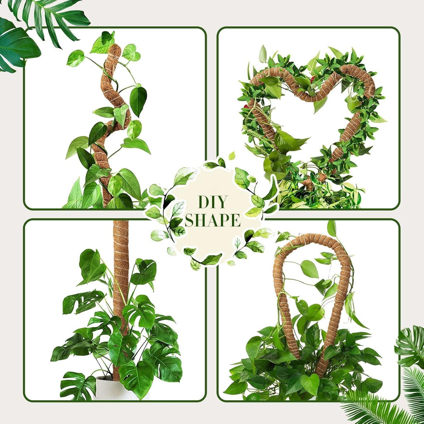 3 Pack Bendable Moss Pole 28" 48" 63" Monstera Plant Support Stakes for Climbing Indoor Plants -Tall Coir Plant Pole Sticks Support Stakes for Potted Plant, Pothos, Philodendron Houseplants