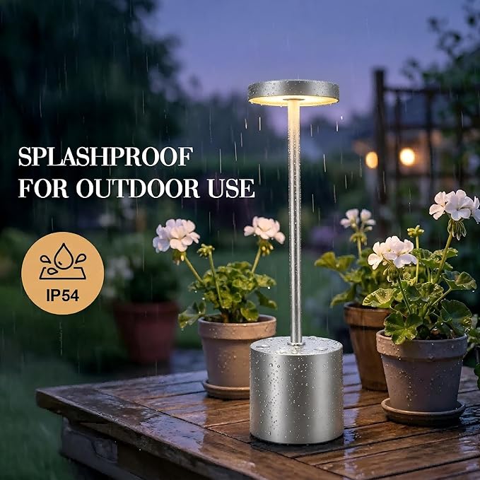 Cordless Table Lamp – 2 Pack Rechargeable Table Lamps, 5000mAh Battery Operated Lamp with 3-Color Dimmable Light, Outdoor Table Lamp for Bedroom, Restaurant, Patio, Home Décor (Silver)