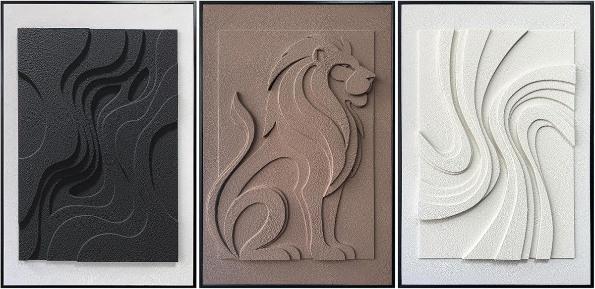 MIX3D Wall Art - 3D Textured Sandstone Set of 3 | 24x36 Inch Framed Handcrafted Artwork for Home Decor