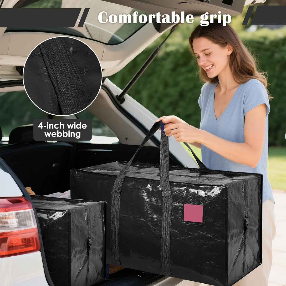 Skiennix 6 Pack Moving Bags - Extra Large 93L Waterproof Storage Totes for Home & College | Black