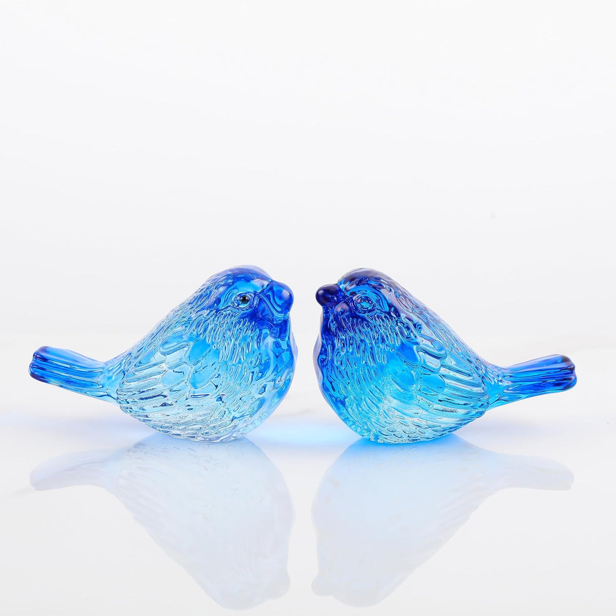 Qianwei Crystal Bird Figurine Set - Handmade Blown Glass Blue Birds for Office Desk Decor | 2-Piece Collectible