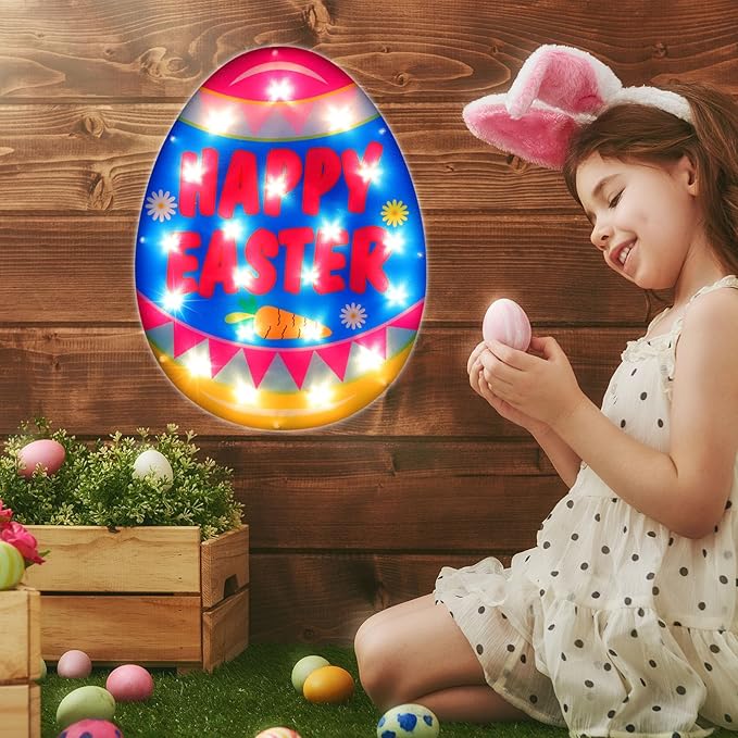 LAMPHOME Light Up Easter Eggs Waterproof Indoor Outdoor String Lights for Easter Window Decoration, Party, Garden