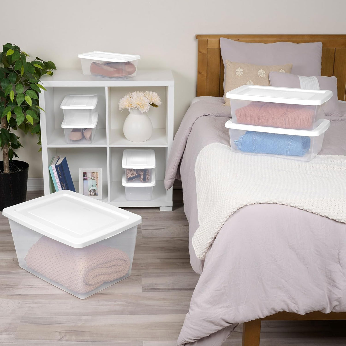 Sterilite 8-Pack Storage Boxes - Clear Plastic Containers with Lids | 58 Quart Heavy-Duty Organizers for Home & Office