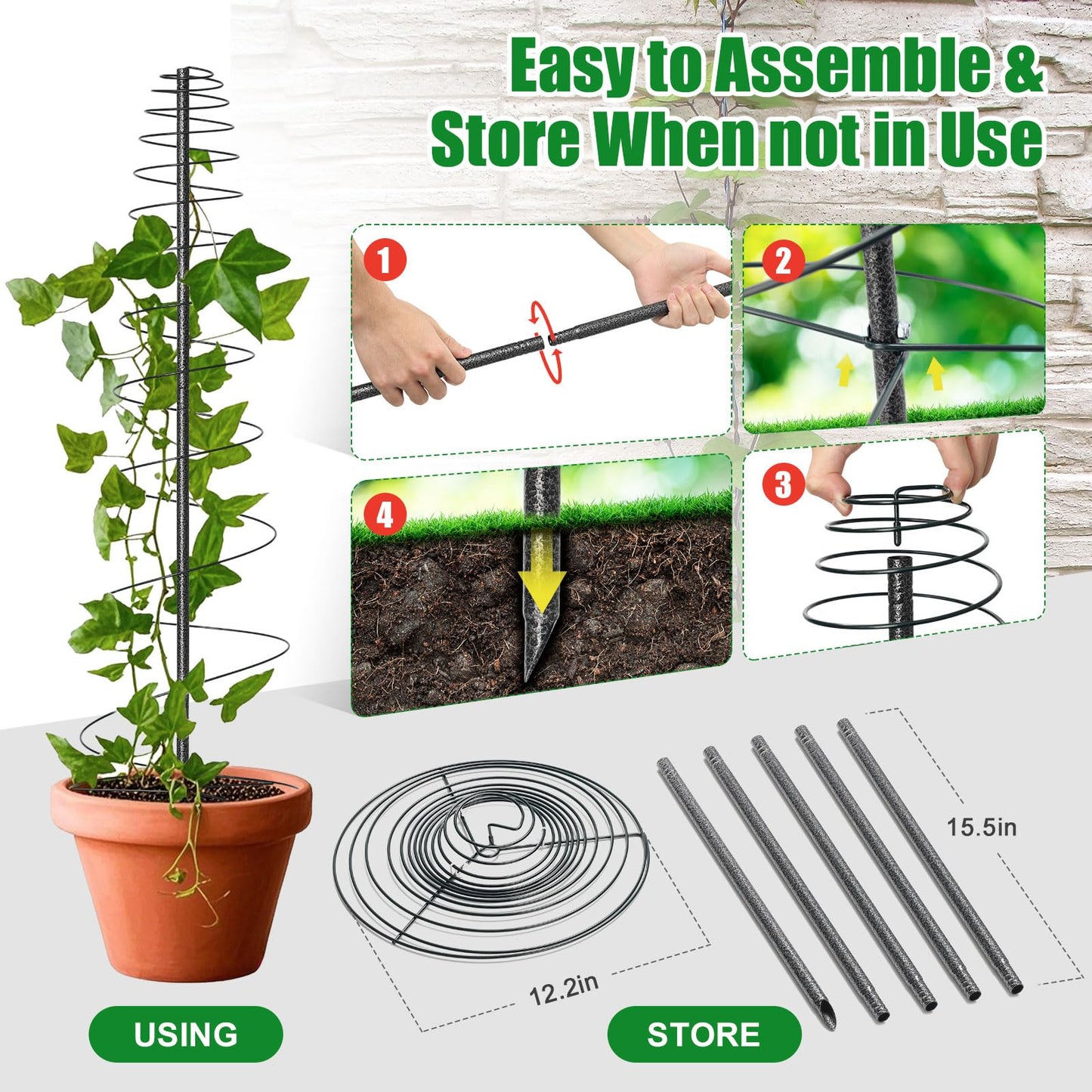 2 Pack Spiral Metal Garden Trellis for Climbing Plants Outdoor - 72" Large Heavy Duty Plant Support Tower with Center Pole, for Outdoor Garden, Raised Bed,Backyard,Container Gardening