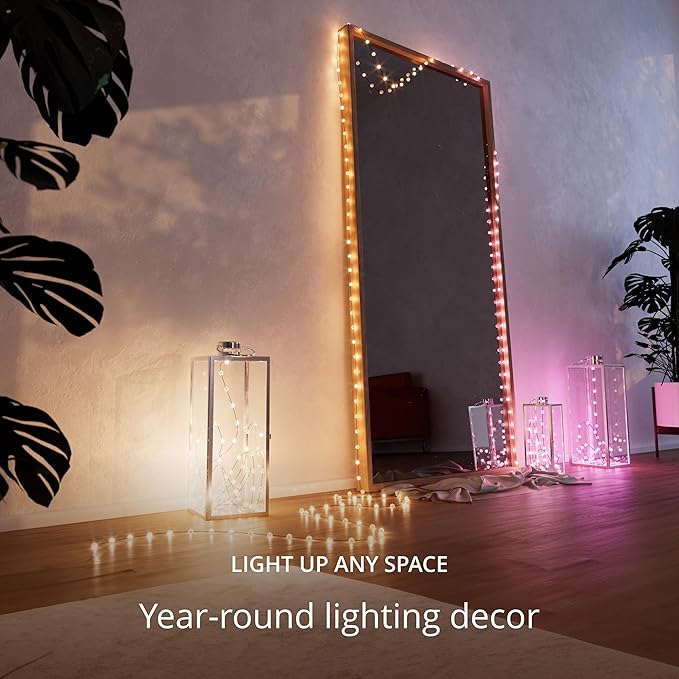 Twinkly Strings USB-C Pearls 200 LED, Pearl-Shaped LED Light String, RGB Multicolor LED Lights, Valentine's Day Lights, Compatible with Alexa, Google Home, USB-C Power, Green Wire, 39.4ft