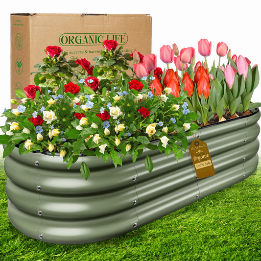 Angooni Olive Green 4x2x0.9ft Raised Garden Bed, Deep Metal Garden Bed, Large Galvanized Raised Garden Beds Outdoor, Raised Planter Box Kit for Vegetables, Flowers, Fruits