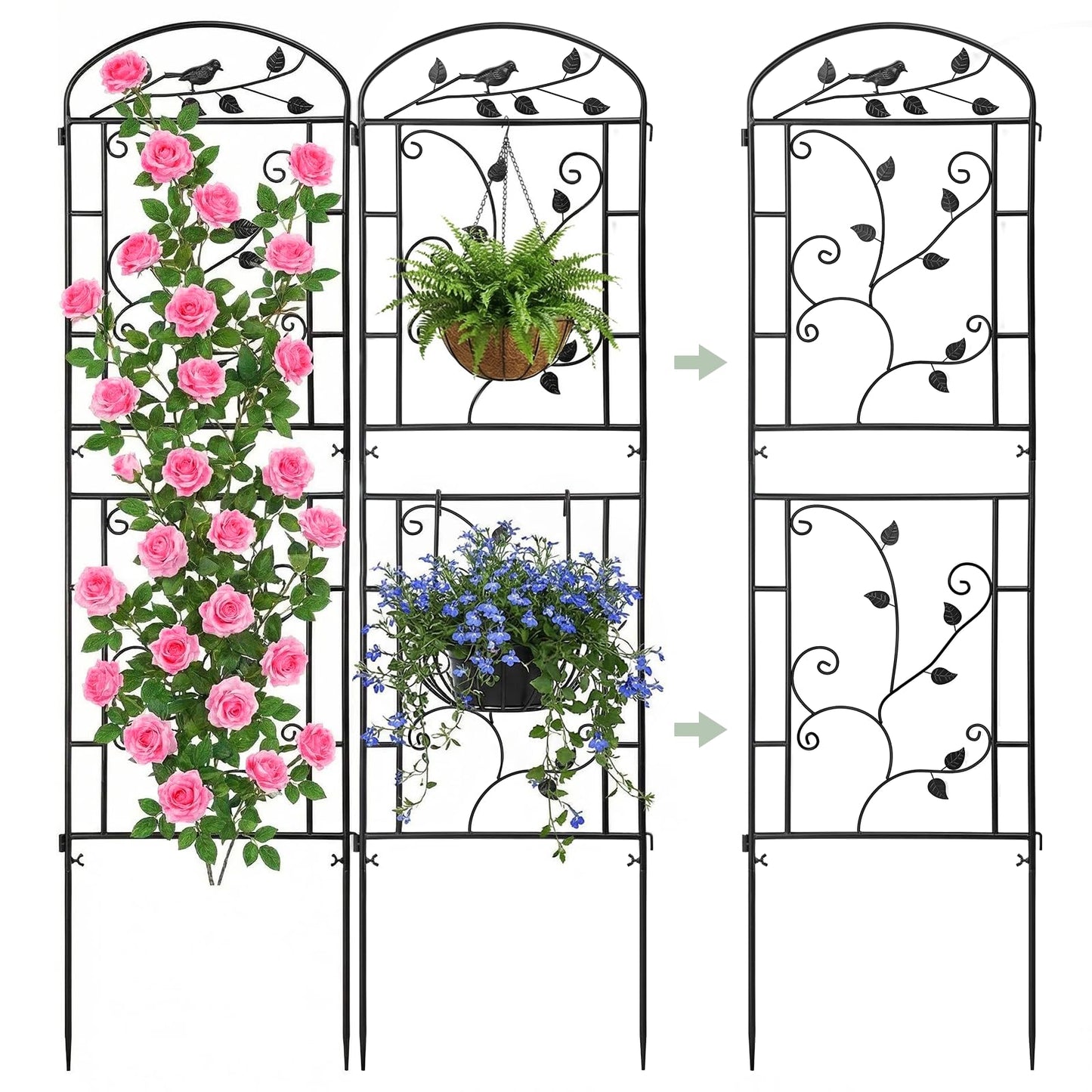CL FUN Garden Trellis for Climbing Plants, 2 Pack 71x20 in Metal Lattice Panel with Black Coating, Tall Climbing Support for Rose Vines Clematis Flowers Vegetables Fruits - Plant Trellis Outdoor