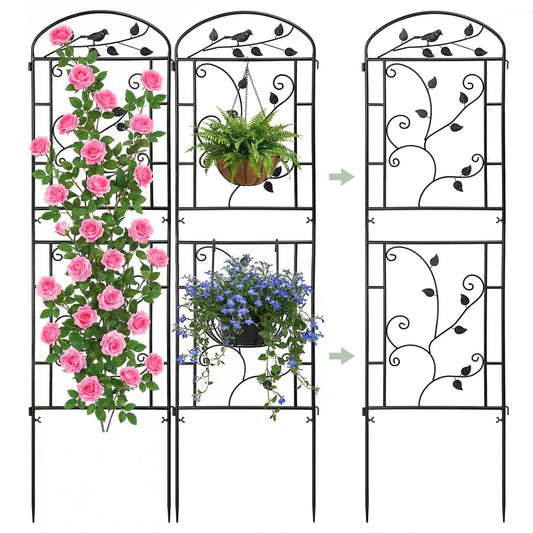 CL FUN Garden Trellis for Climbing Plants, 2 Pack 71x20 in Metal Lattice Panel with Black Coating, Tall Climbing Support for Rose Vines Clematis Flowers Vegetables Fruits - Plant Trellis Outdoor
