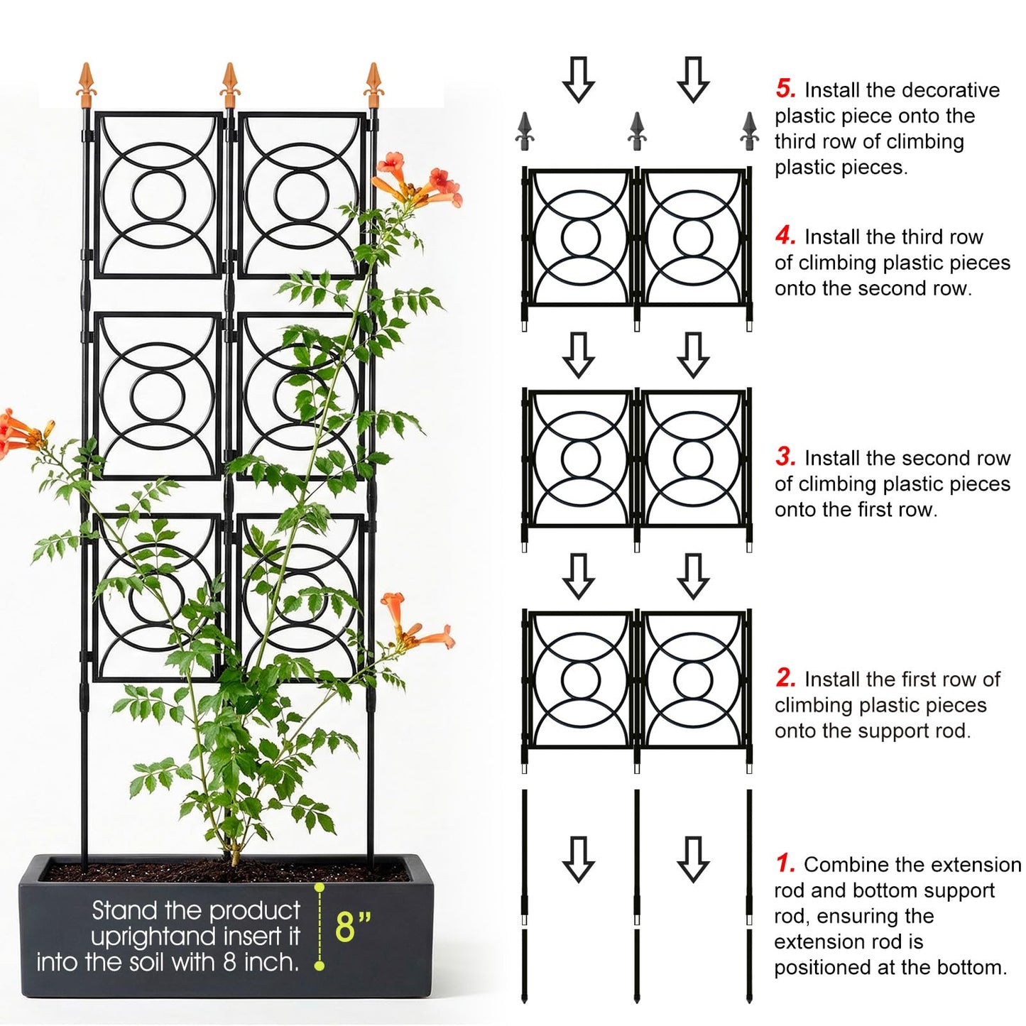Trellis for Climbing Plants Outdoor, 24 Rifny Tall Garden Trellis Flower Rose Cucumber Trellis for Vines Pea Support, Wall Large Plant Trellis Fence with Plastic Screen Frame, 2 x 6.2 FT
