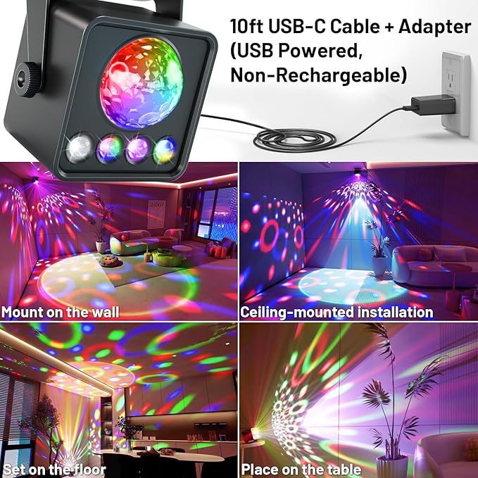 2-Pack Sunset Lamp Disco Ball Party Lights - Sound Activated LED Strobe & Stage Lights for Home Parties, Weddings, Bars, Clubs, Karaoke, Halloween, Christmas & Wall Décor (Enhanced Dual Lighting Set)