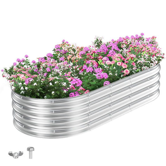 Homtura Metal Oval Raised Garden Beds(Silver), 6 × 3 × 1ft Galvanized Raised Garden Bed Kit Outdoor with Safety Edging, Large Raised Planter Boxes for Gardening, Vegetables and Flowers