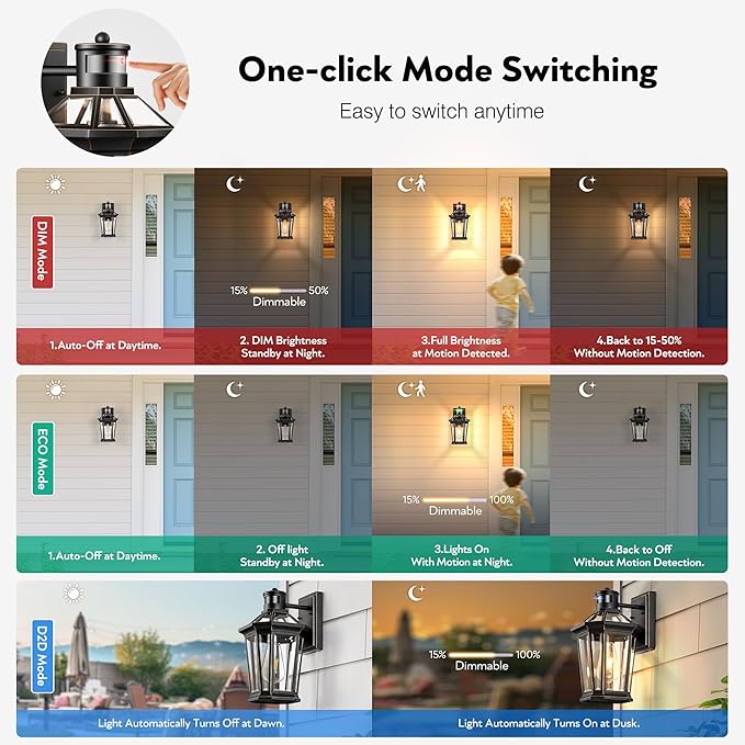 VIANIS Motion Sensor Outdoor Wall Lantern, Black Waterproof Dusk to Dawn LED Exterior Wall Sconce, Anti-Rust Aluminum Modern Outdoor Lights Fixtures Wall Mount for Porch, Entryway, Garage, Front Door