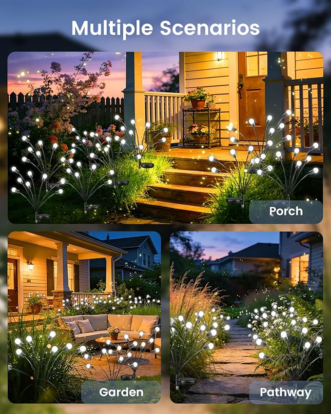 OZS 8 Pack Total 64 LED Solar Firefly Lights Fairy Outdoor - Solar Garden Lights Outdoor, Sway by Wind, Waterproof for Garden Patio Pathway Fairy Decoration (Cool White)