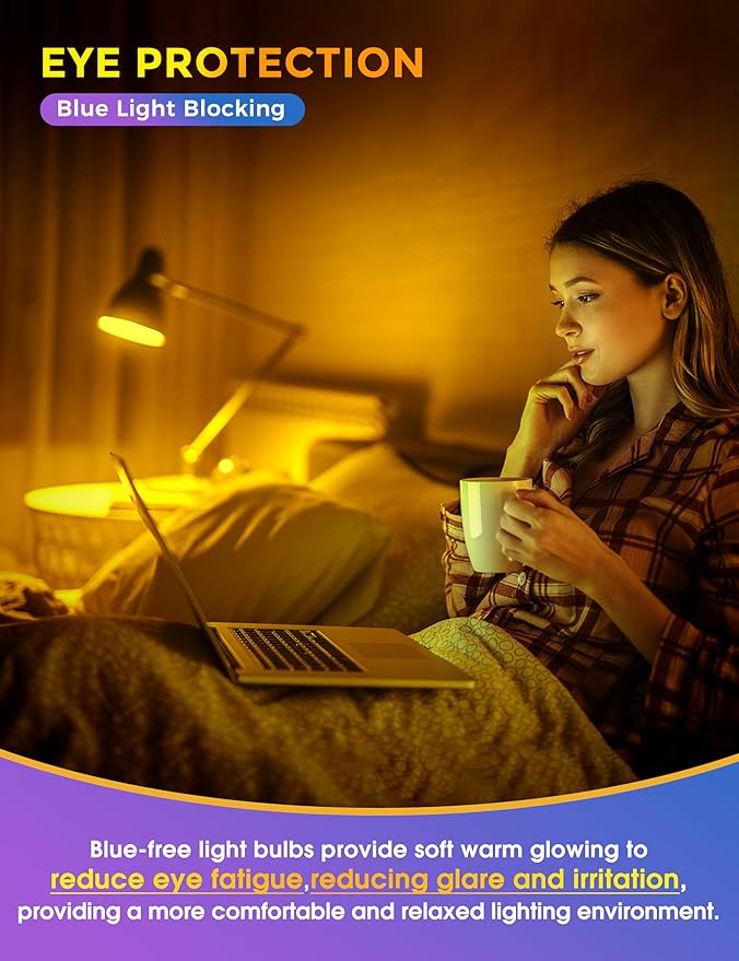 JandCase Sleep Light Bulb, Dimmable Amber Light Bulbs for Sleep, Blue Light Blocking, 1900K Dim Light Bulbs 60W Equivalent, Adjustable Brightness, E26 A19 Warm Bulb for Bedroom Nursery, 2 Pack
