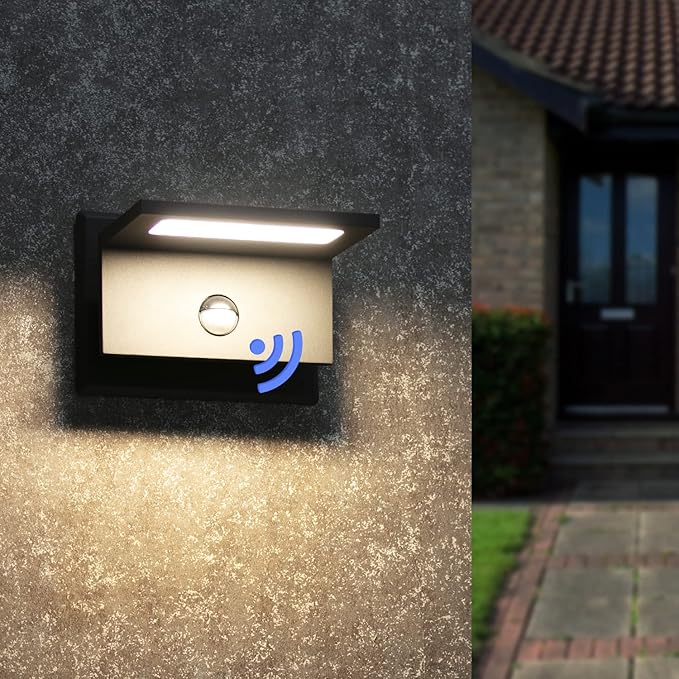 2 Pack Outdoor Wall Light Black LED Motion Sensor Porch Light Wall Mount Lamp for Garage House IP54 Waterproof 680LM 10W