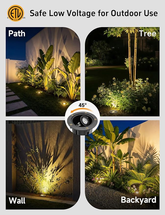 Gardenreet LED Well Lights Brass - In-Ground Low Voltage All Weather Lighting, 12V Replaceable Bulb Wired Light, Antique Bronze for Pathway Lawn Outdoor with 2700K Warm White MR16 Bulb