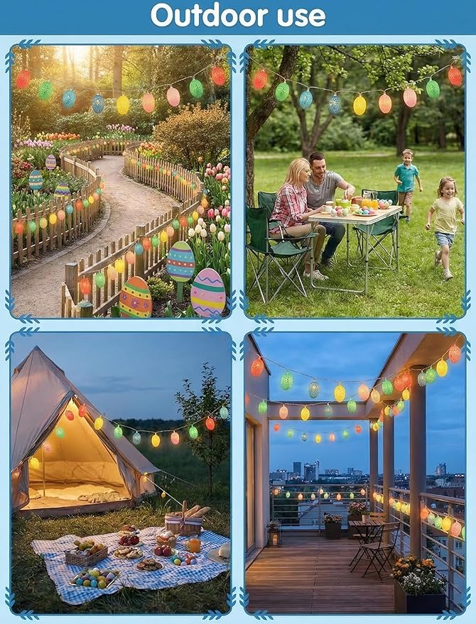 Easter Egg String Lights, 8.5Ft Easter Day Egg Lights with 10 LED Multicolor Eggs, Indoor Fairy String Lights Plug in Waterproof Connectable for Indoor Bedroom Patio Garden Spring Theme Party Decor