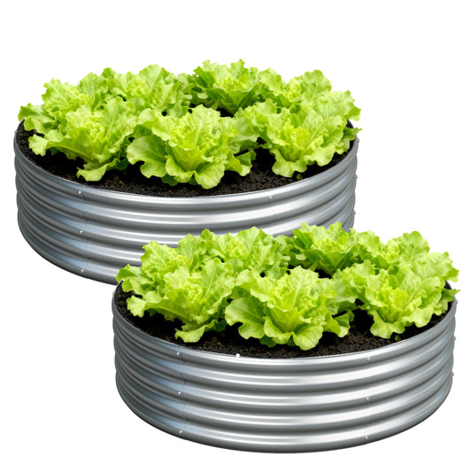 Foxlang 4x4x1ft(2 Pack) Galvanized Round Raised Garden Bed,Outdoor Planter Box Metal Patio Kit Planting Bed for Vegetables Flowers Herb,Silver