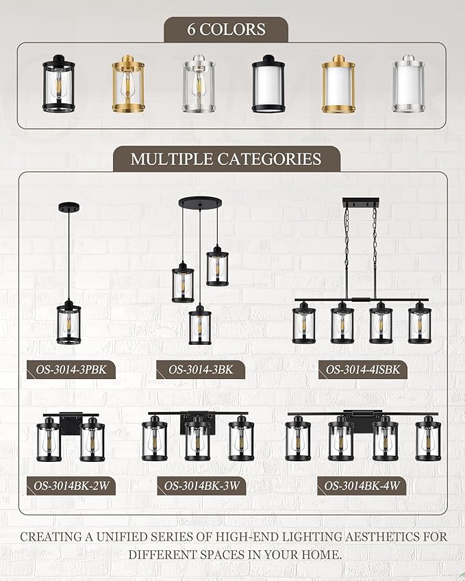 3-Light Pendant Lighting, Black Dining Room Chandelier Light Fixture Over Table with Clear Glass, Modern Cluster Hanging Lights for Kitchen Island Sink, OS-3014-3BK