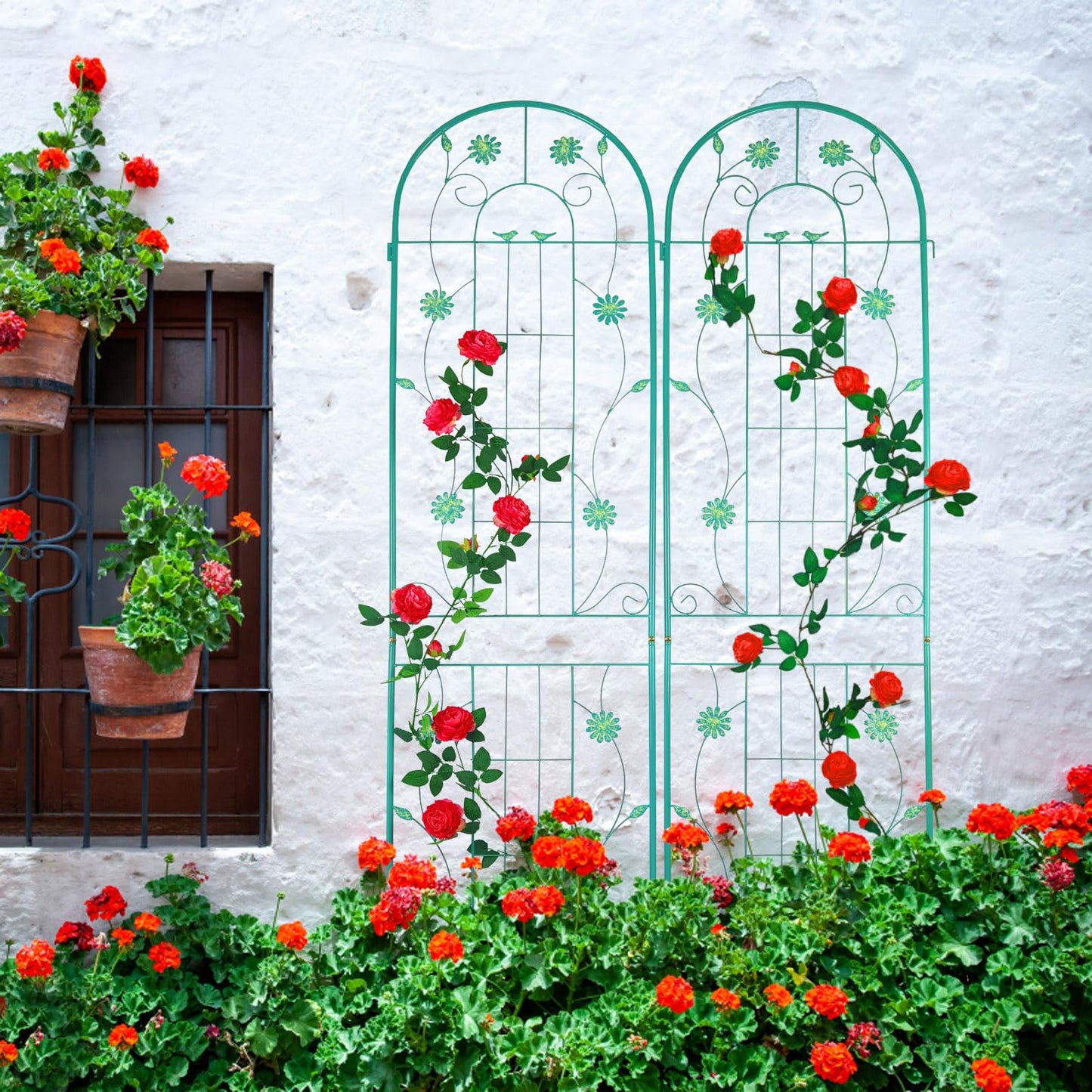 2 Pack Garden Trellis for Climbing Plants 86.7'' x 19.7'' ，Green Metal Garden Trellis，Heavy Duty Rustproof Plant Trellis for Rose Vegetable Cucumber