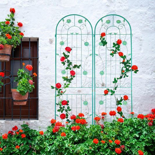 2 Pack Garden Trellis for Climbing Plants 86.7'' x 19.7'' ，Green Metal Garden Trellis，Heavy Duty Rustproof Plant Trellis for Rose Vegetable Cucumber