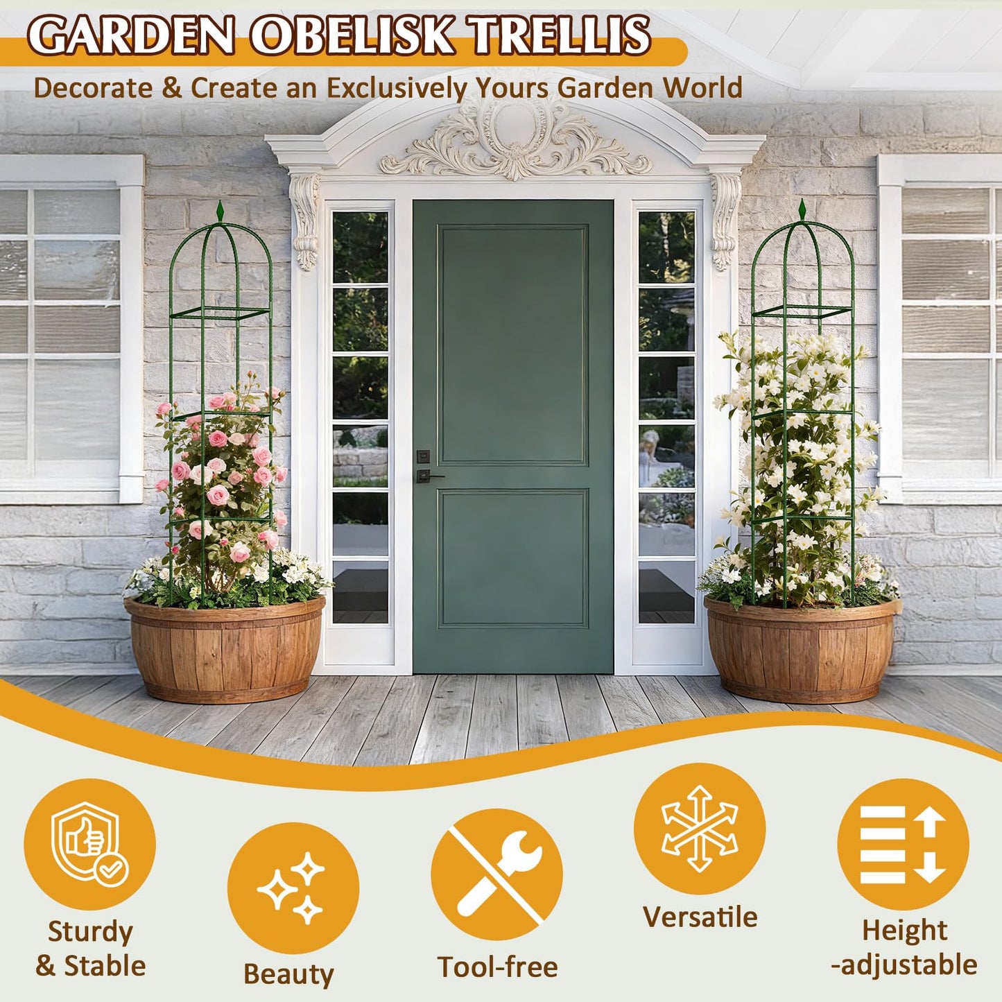 Garden Trellis for Climbing Plants, Tomato Cage, Rose, Flowers, Grape, Pea, Cucumber Trellis, Rustproof Plastic Coated Metal Plant Support for Potted Plants Indoor Outdoor - 1PC Plant Trellis