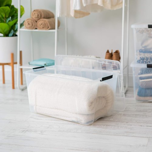 IRIS USA 72 QT Plastic Storage Box - BPA-Free, Durable See-Through Containers with Lids & Latches | 8 Pack, Clear
