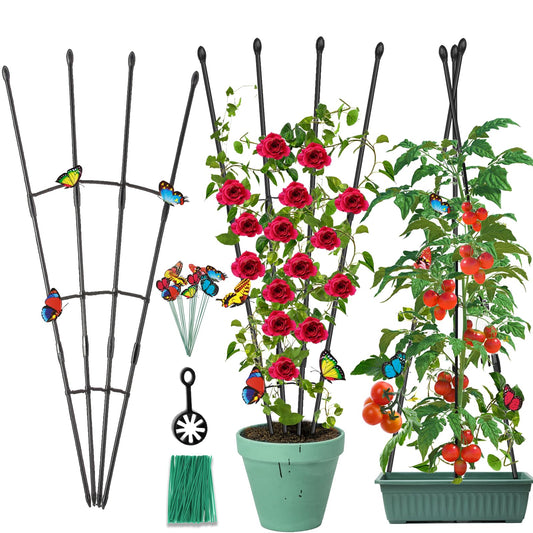 Garden Trellis for Climbing Plants Outdoor & Indoor, 47in Obelisk Trellis and Tomato cage 2 Shapes Rustproof Plant Support for Indoor Plants Trellis for Potted Plants with 5pcs Decorative Butterfly