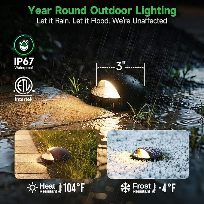 Outdoor Well Lights - Warm White & Cool White 12V Ground Fixture, IP67 Waterproof LED Hard-Wired Inground Directional Landscape Lighting, ORB Aluminum for Path Backyard House 3W 170LM 6 Pack
