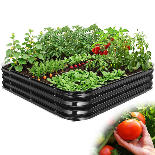 FCCRETA Galvanized Raised Garden Bed for Gardening, 4x4x1ft Large Square Metal Planter Boxes Outdoor for Vegetable,Flower,Herb,Modular Above Ground Growing Container,Black, Easy Assembly