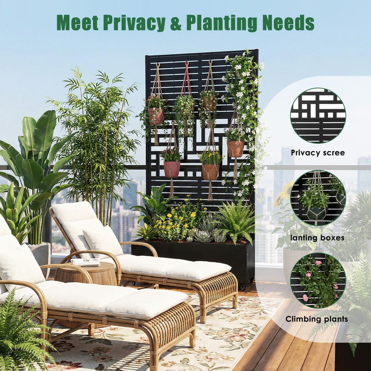Hubxinly Metal Planter Box with Trellis,Raised Garden Bed with Trellis and Wheels,70.87x35.43x15.75 Inch Metal Standing Planter Box with Drainage Holes Suitable for Climbing Plants and Vegetables