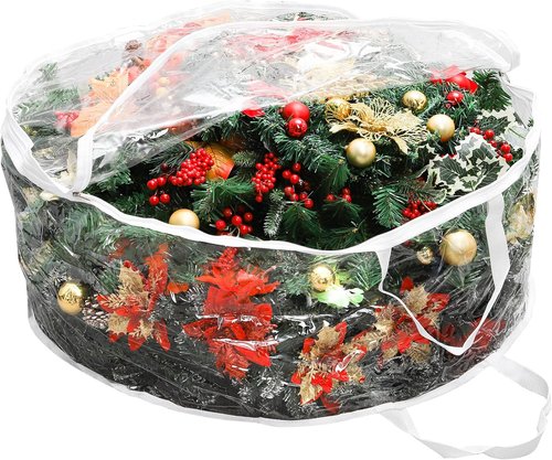 Hedume Wreath Storage Bag - 30" X 12" Clear Container with Dual Zippers | Protect Your Holiday Wreath from Dust and Moisture