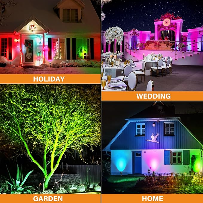 10W RGBW LED Landscape Lights Spot Lights Outdoor for Yard Garden Decor Spotlight, Landscape Lighting with 16 Color Changing and Remote, IP68 Waterproof (6 Pack)