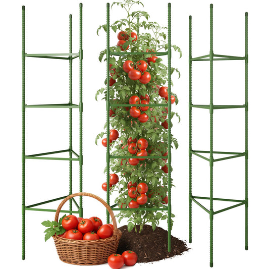 CEWOR Tomato Cage - 3 Pack Tomato Trellis, 63 Inch Tomato Cages for Garden, Extra Tall Plant Support Triangle Structures Garden Stakes for Climbing Plants Outdoor, Pots, Raised Garden Bed, Vegetables