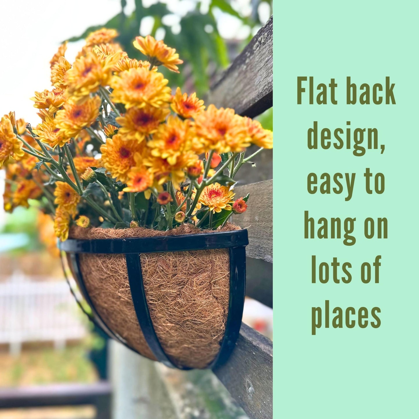 LalaGreen Wall Planters (2 Pack, 14 Inch) Black Metal Deck Railing Planter Boxes with Coco Liners, Window Basket Hanging Flower Pot for Outdoor Plants, Modern Horse Trough Fence, Balcony, Patio Porch