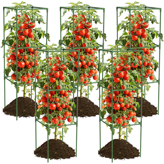 5 Pack Tomato Cages, 48'' Tall Tomato Plant Stakes Support for Raised Garden Bed Tomato, Square Trellis Cages for Garden Climbing Vegetables Flowers Fruits