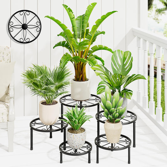 NQW 5-Pack Metal Plant Table Stand for 7-12 Inch Trays, Heavy Duty Flower Pot Stands for Multiple Plant, Anti-Rust Iron Plant Pot Shelf, Decorative Plant Racks for Indoor & Outdoor(BlackS)
