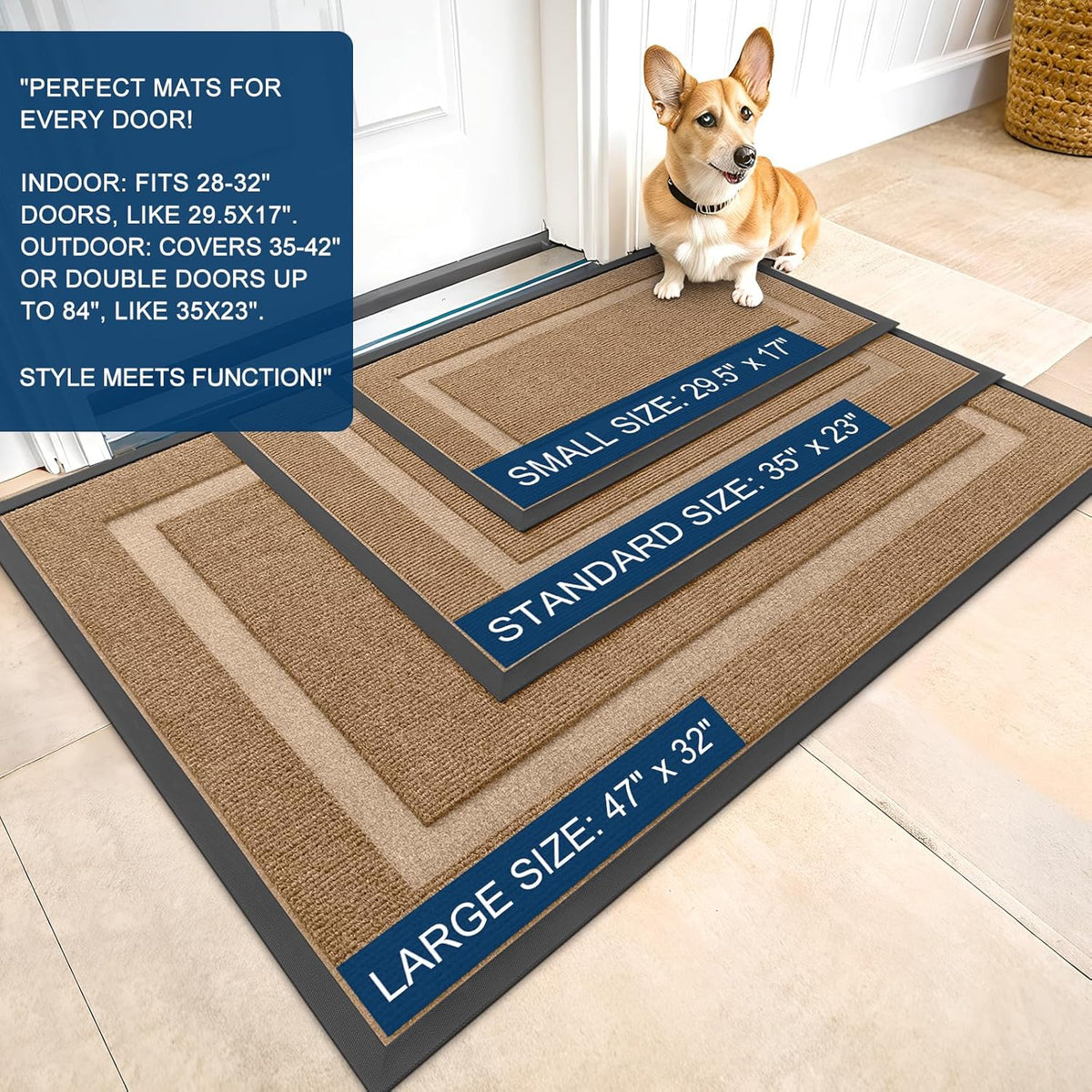 OLANLY Indoor Outdoor Front Door Mat - Waterproof All-Season Doormat, Sturdy Rubber, 47x32, Light Brown