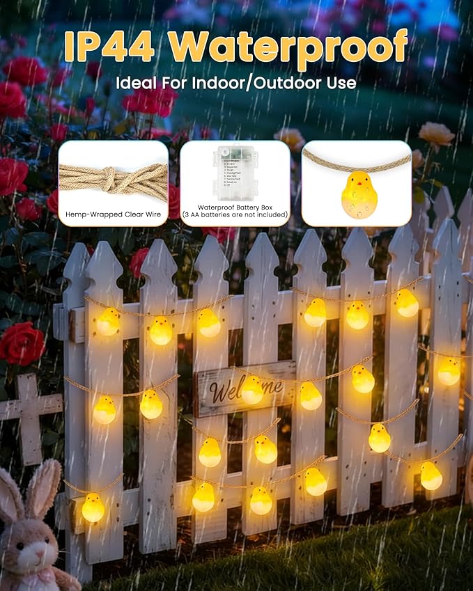 Easter Decoration String Lights, 10 FT 12 LED Eggshell Chicken Mantel Garland Battery Operated with Remote Timer 8 Modes, Hemp Rope Banner for Fireplace Table Wall Spring Party Indoor Outdoor Decor
